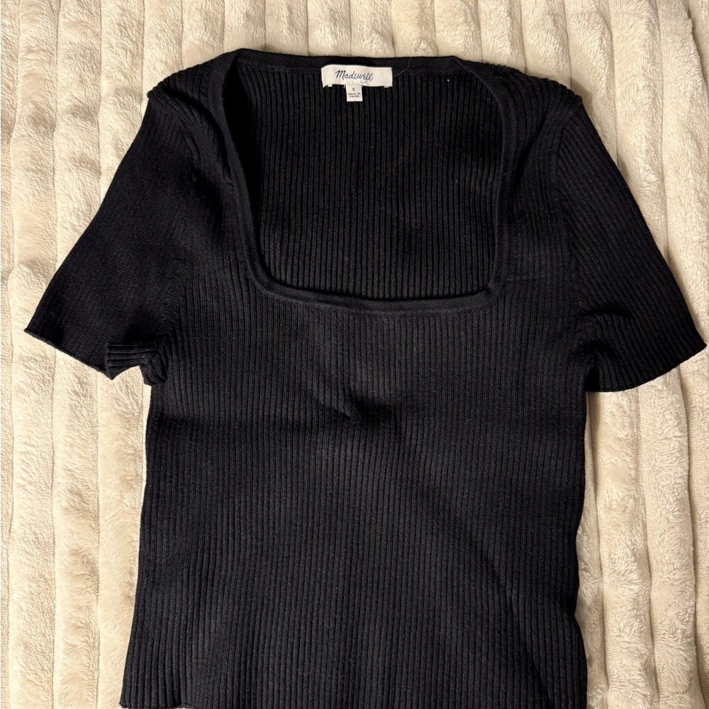 Black Ribbed Madewell short sleeve top